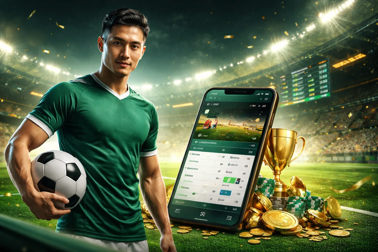 Sân vận động bóng đá sôi động với logo 88slot và cá cược thể thao